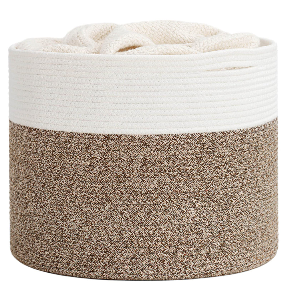Goodpick blanket basket showing soft cotton material for cozy storage.