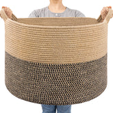 Goodpick 83L wicker basket front view for organized blanket storage