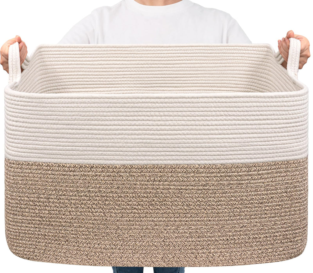 Goodpick extra large woven blanket basket for living room storage of blankets and pillows.