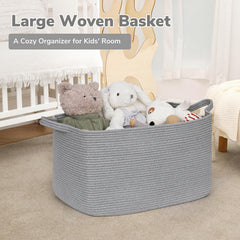 Goodpick gray basket in a bedroom showing soft rope texture protecting fabrics.