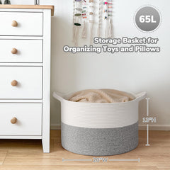 Goodpick grey basket enhances decor while tidying toys in the living room.