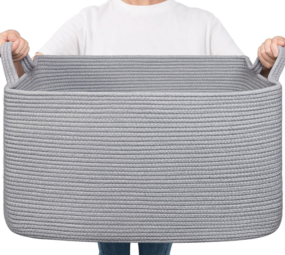 Goodpick large basket with blankets for tidy living room storage.