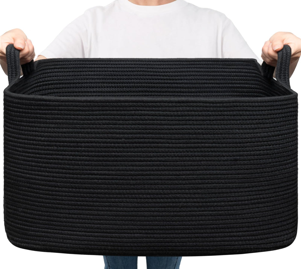 Goodpick large blanket basket in living room setting keeps blankets neatly organized