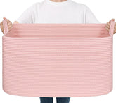 Goodpick large blanket basket pink stores blankets neatly for quick room access.