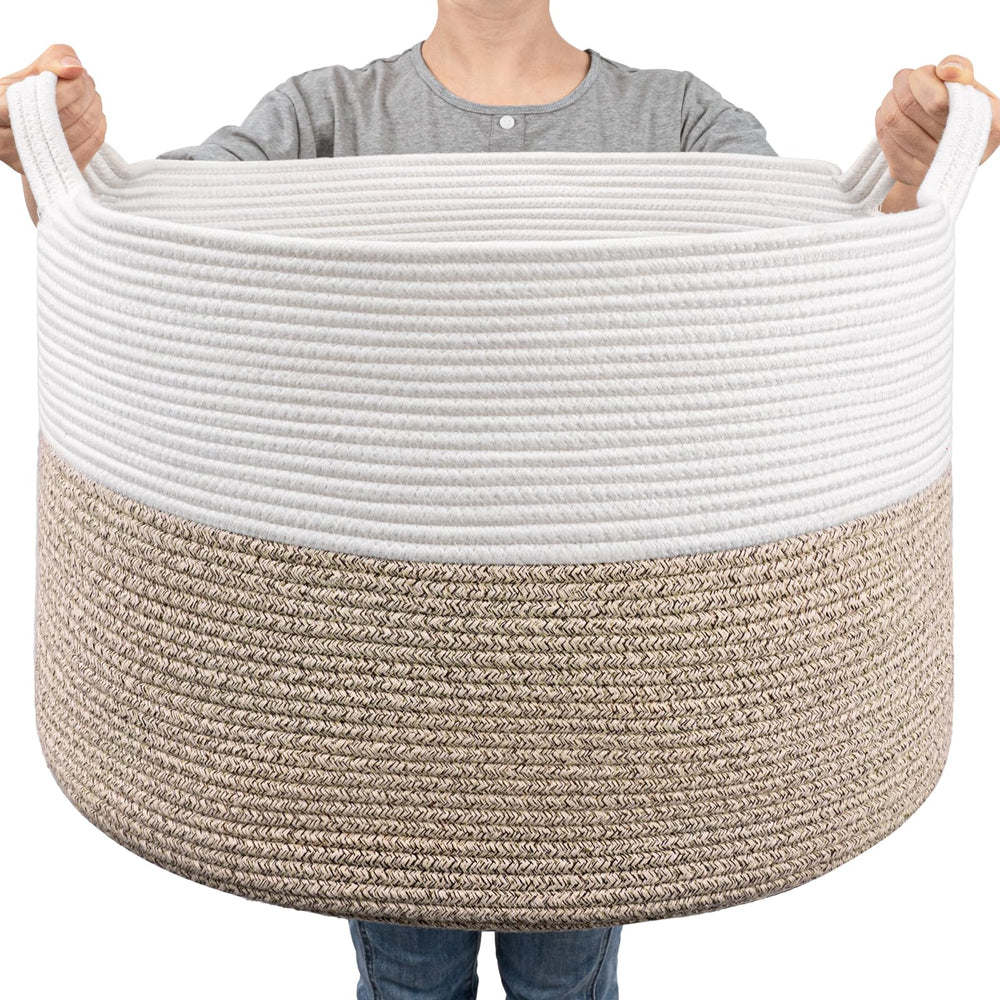 Goodpick large cotton rope basket with 83L capacity ideal for blanket storage and organization.