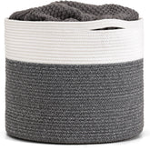 Goodpick Large Cotton Rope Basket front view in gray showing spacious storage for blankets and toys.