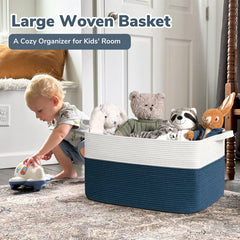 Goodpick blue laundry basket-rectangle organizes laundry in the laundry room.