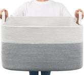 Goodpick large toy storage basket with grey cotton rope and sturdy handles for easy organizing.