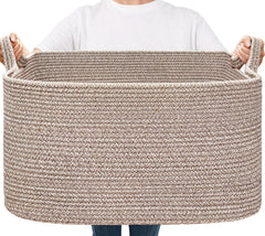 Goodpick large woven storage basket filled with blankets for organized living room storage