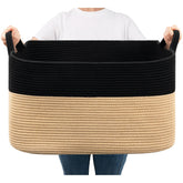Goodpick large woven storage basket front view showing roomy 75L capacity for blankets
