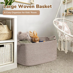 Goodpick large woven storage basket on living room floor adds neutral decor and storage