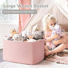 Goodpick rectangle basket with handles showcases soft cotton rope for easy lifting.