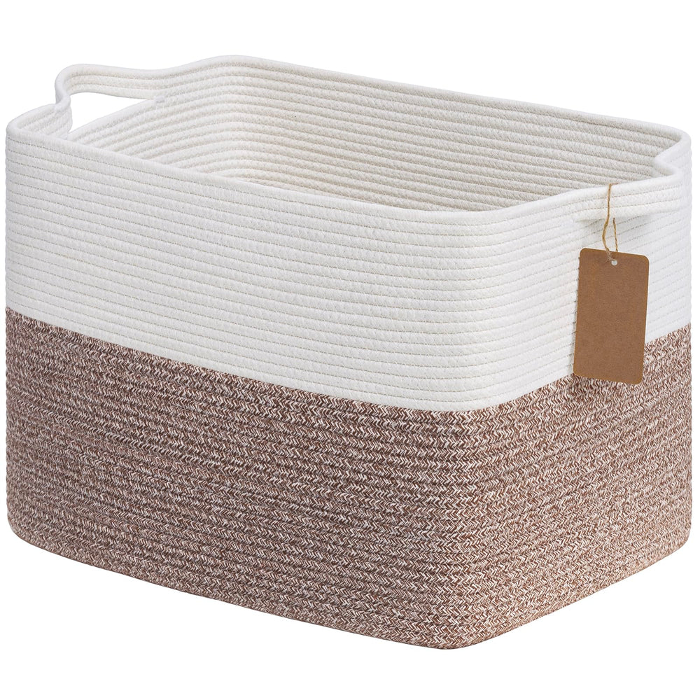 Goodpick rectangle cotton rope basket with handles for organized living room storage.