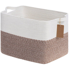 Goodpick rectangle cotton rope basket with handles for organized living room storage.