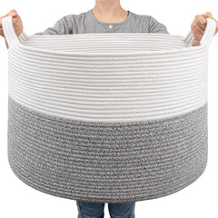 Goodpick rope basket 83L full view highlights ample storage for blankets and toys.
