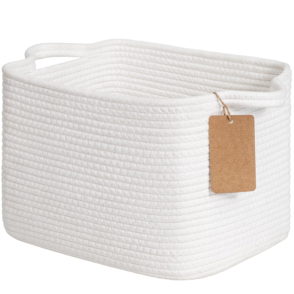 Goodpick rope basket front view shows roomy storage on a shelf.