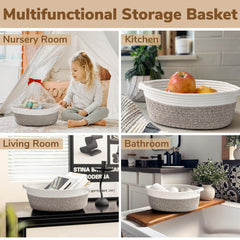 Goodpick small woven basket in living room scene tidies remotes and small items.