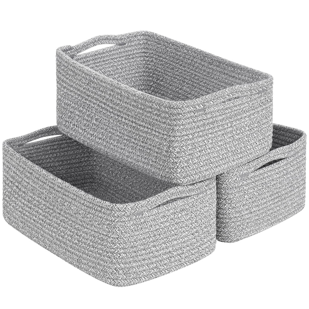 Goodpick 3-pack rectangle baskets with side handles on a shelf for easy organization
