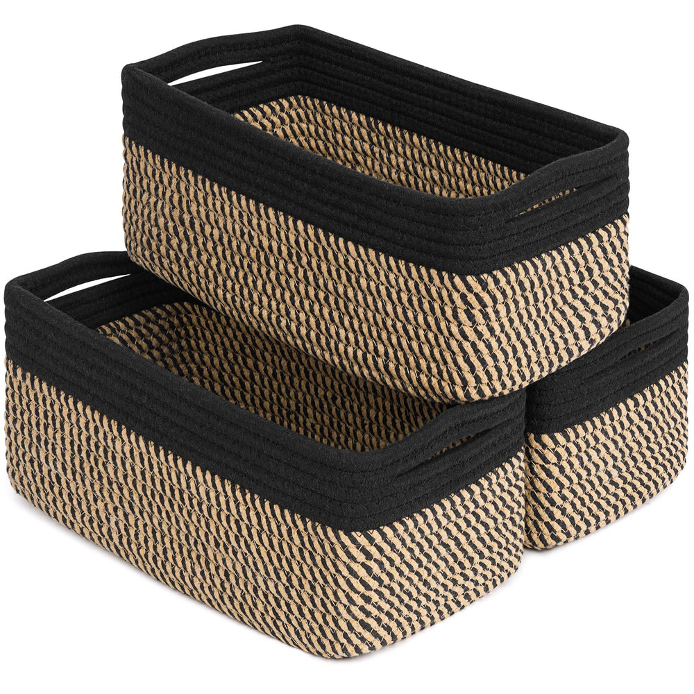 Goodpick storage baskets front view black and jute for stylish living room organization.