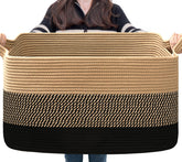 Goodpick blanket basket filled with blankets for organized, cozy living room storage.