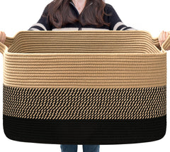 Goodpick blanket basket filled with blankets for organized, cozy living room storage.
