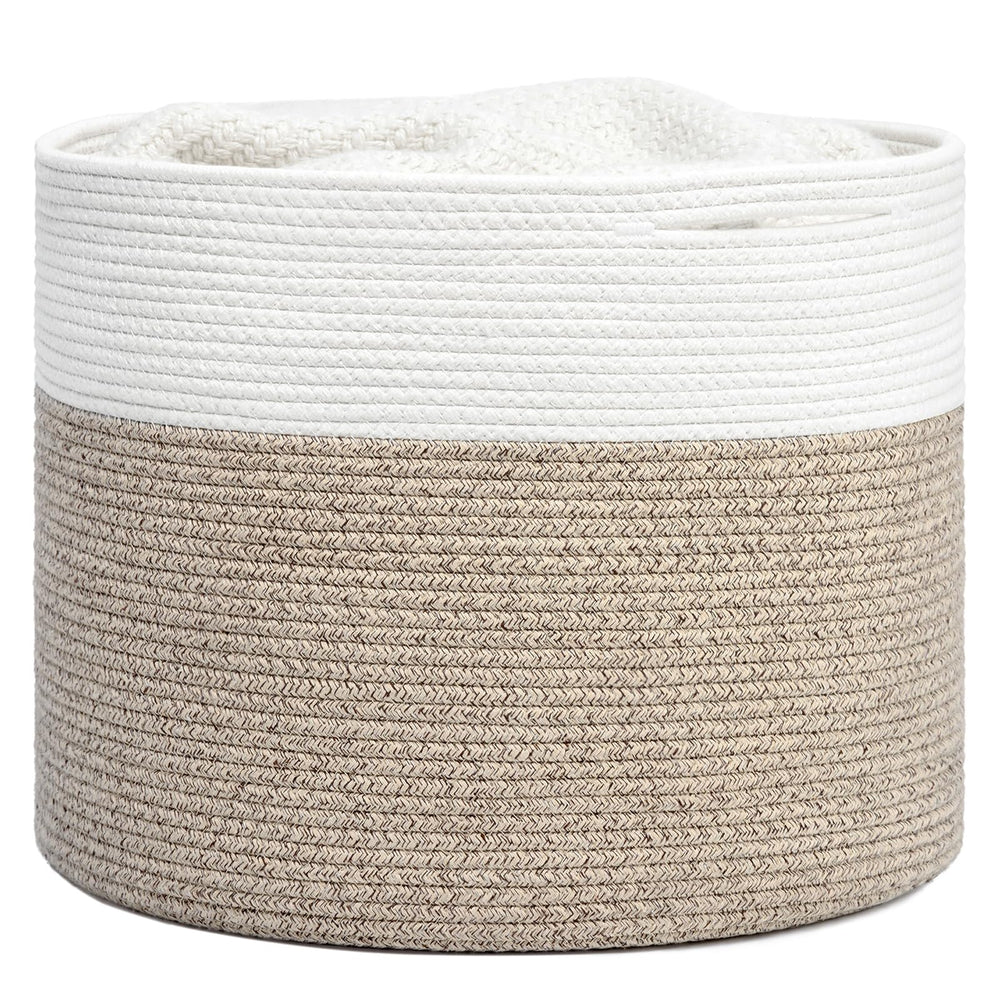Goodpick woven rope basket side view showing sturdy handles for easy transport.