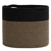 Goodpick Woven Rope Storage Basket in black, side view with hidden handles for easy transport and organization.