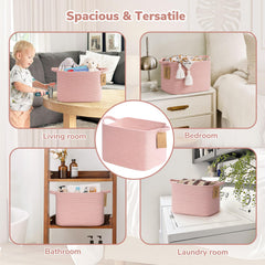 Goodpick woven storage basket living-room-setup sits on a shelf to simplify storage and styling.