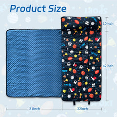 Googgoing nap mat shows 52x22 sleeping pad for roomy toddler naps.