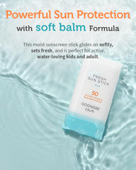 GOONGBE Fresh Sun Stick close-up shows no white cast on skin.