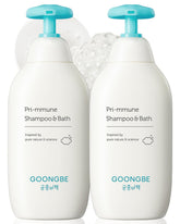 GOONGBE Pri-mmune shampoo-bath bottle pour shows gentle cleansing for sensitive skin.