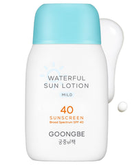 GOONGBE Waterful Sun Lotion bottle front demonstrates hypoallergenic mineral sunscreen for sensitive skin.