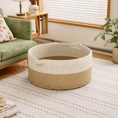 GOPAS 125L blanket basket interior with blankets showing large capacity.