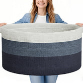 GOPAS 125L blanket basket in gradual blue, side view showing ample storage for blankets