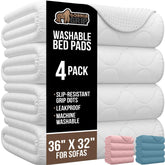 GORILLA GRIP washable underpads laid flat in a four-pack provide leak protection for overnight use.