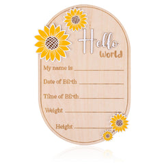 Gosknor baby announcement sign with oval sunflower decor for newborn photos.