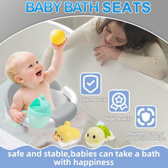 Gotof baby bath seat shows three suction cups for stability.