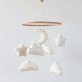 Goukurlsma Cloud Crib Mobile moon and white clouds for soothing visual focus
