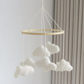 Goukurlsma Cloud Mobile for Crib with cream and wood accents enhances neutral nursery decor.