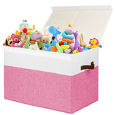 Gowee large toy box with lid in pink and white, front view showing generous interior.