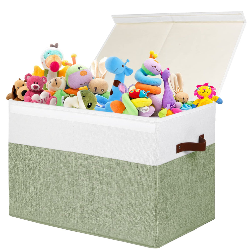 Gowee large toy storage box with lid in green and white for clutter-free playroom organization.