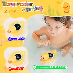 Goyowat floating duck bath toy engages baby while monitoring water temperature.