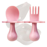 Grabease baby feeding utensils set with travel case enables on-the-go self-feeding