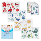 Graco baby disposable placemats with assorted designs for colorful mealtime learning.