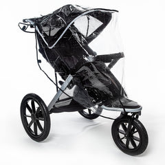 Graco universal rain cover for jogging strollers provides weather protection and a universal fit.