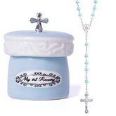 Grandeco My First Rosary Cross for Boy with blue rosary close-up for baptism gift