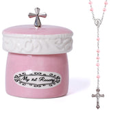 Grandeco my first rosary cross pink box close-up showing keepsake design for baptism memories