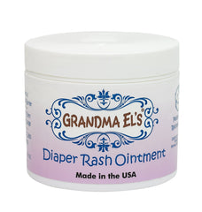 Grandma El's diaper rash ointment jar showing gentle protection for baby's delicate skin
