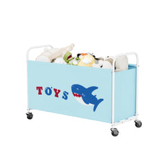 GRANNY SAYS toy box blue wheels front view with silent glide for living spaces.