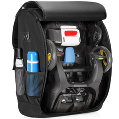 GRAOSO Doona travel bag shown in backpack carry mode for easy hands-free travel.